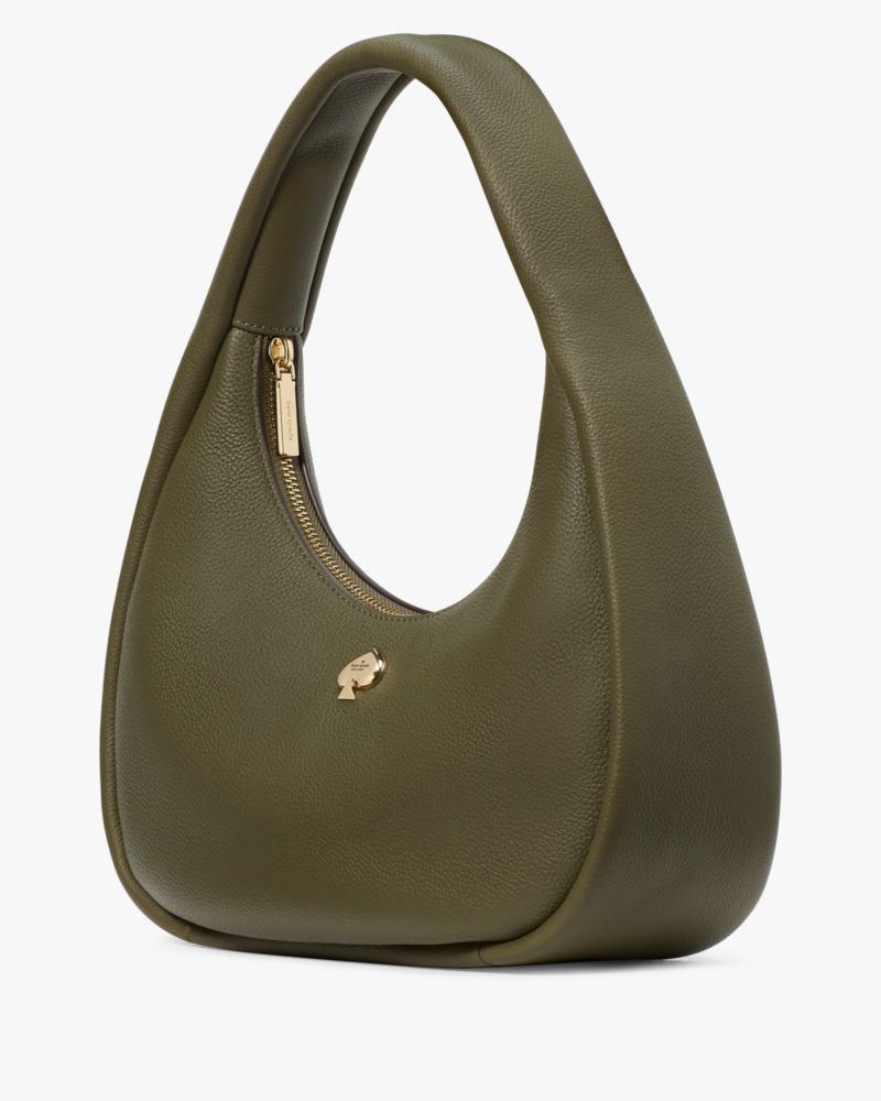 Kate Spade,Kayla Crescent Shoulder Bag,Leather,Shoulder Bag,Metal Material,Metal,Logo,Gold Metal,Casual,Olive