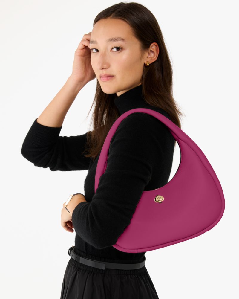 Kate Spade,Kayla Crescent Shoulder Bag,Leather,Shoulder Bag,Metal Material,Logo,Metal,Gold Metal,Casual,Purple