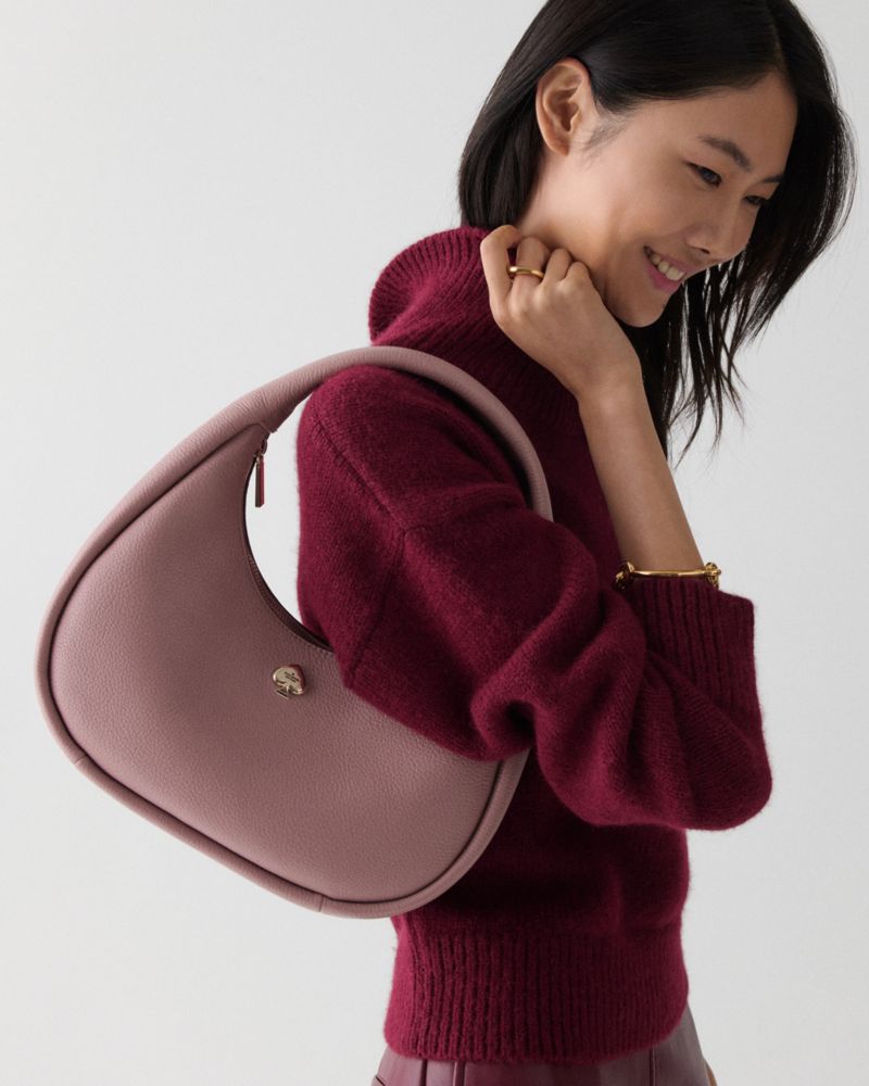 Kate Spade,Kayla Crescent Shoulder Bag,Leather,Shoulder Bag,Metal Material,Logo,Metal,Gold Metal,Casual,