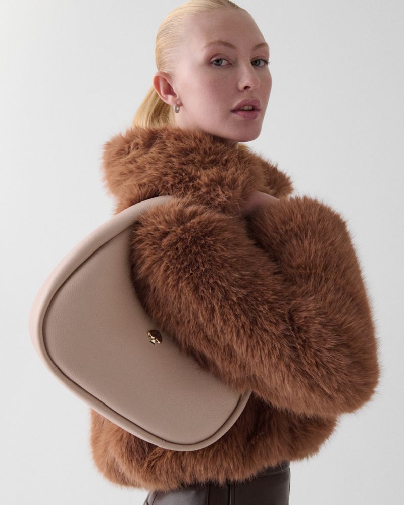 Kate Spade,Kayla Crescent Shoulder Bag,Leather,Shoulder Bag,Metal Material,Logo,Metal,Gold Metal,Casual,