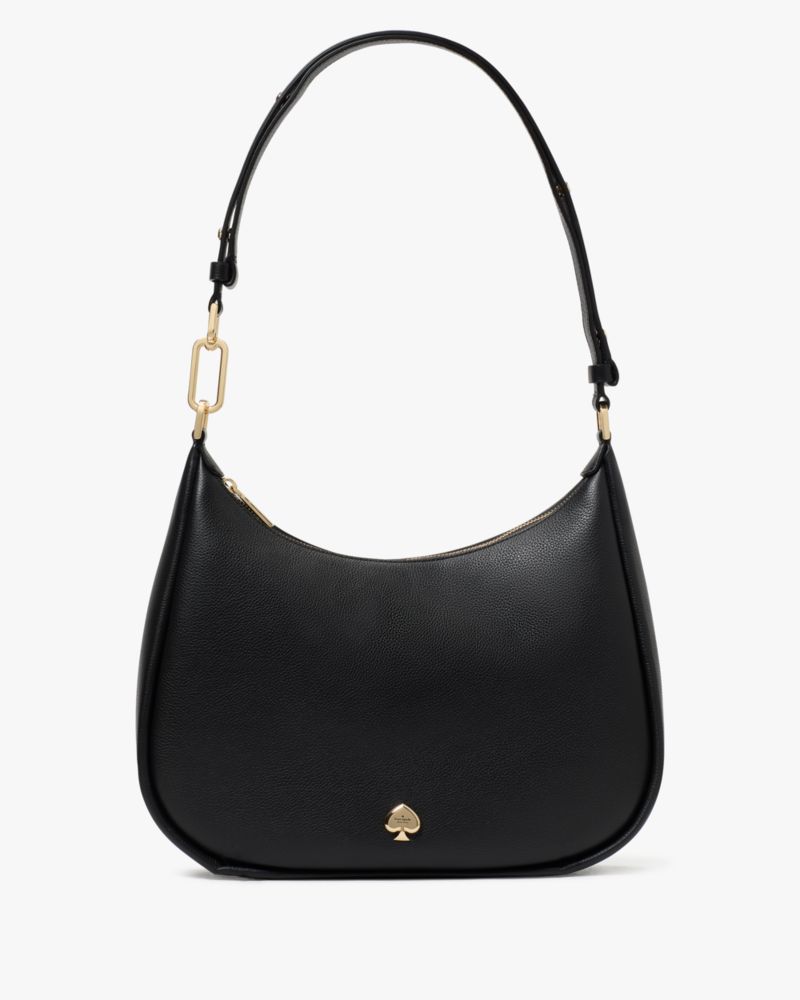 Kate Spade,Kayla Large Shoulder Bag,Leather,Shoulder Bag,Metal Material,Logo,Metal,Adjustable,Gold Metal,Casual,Black