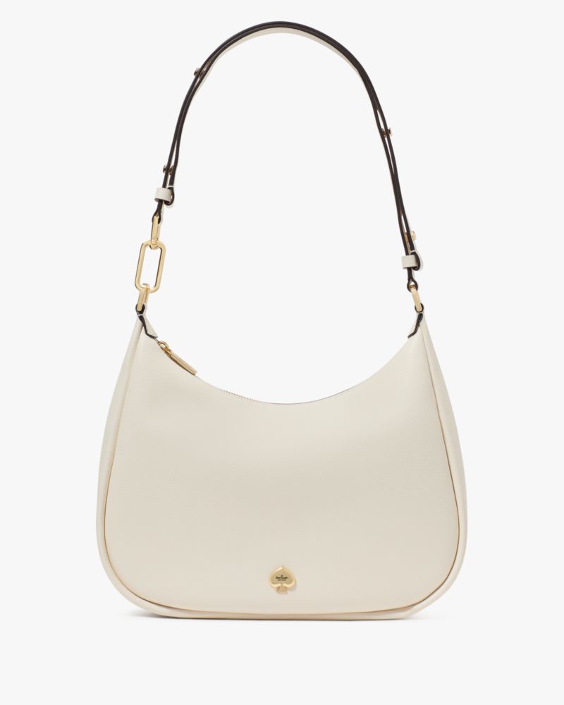 Kate Spade,Kayla Large Shoulder Bag,Leather,Shoulder Bag,Metal Material,Logo,Metal,Adjustable,Gold Metal,Casual,Cream