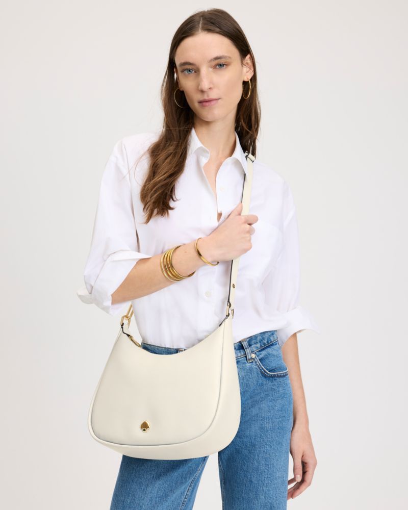 Kate Spade,Kayla Large Shoulder Bag,Leather,Shoulder Bag,Metal Material,Logo,Metal,Adjustable,Gold Metal,Casual,Cream