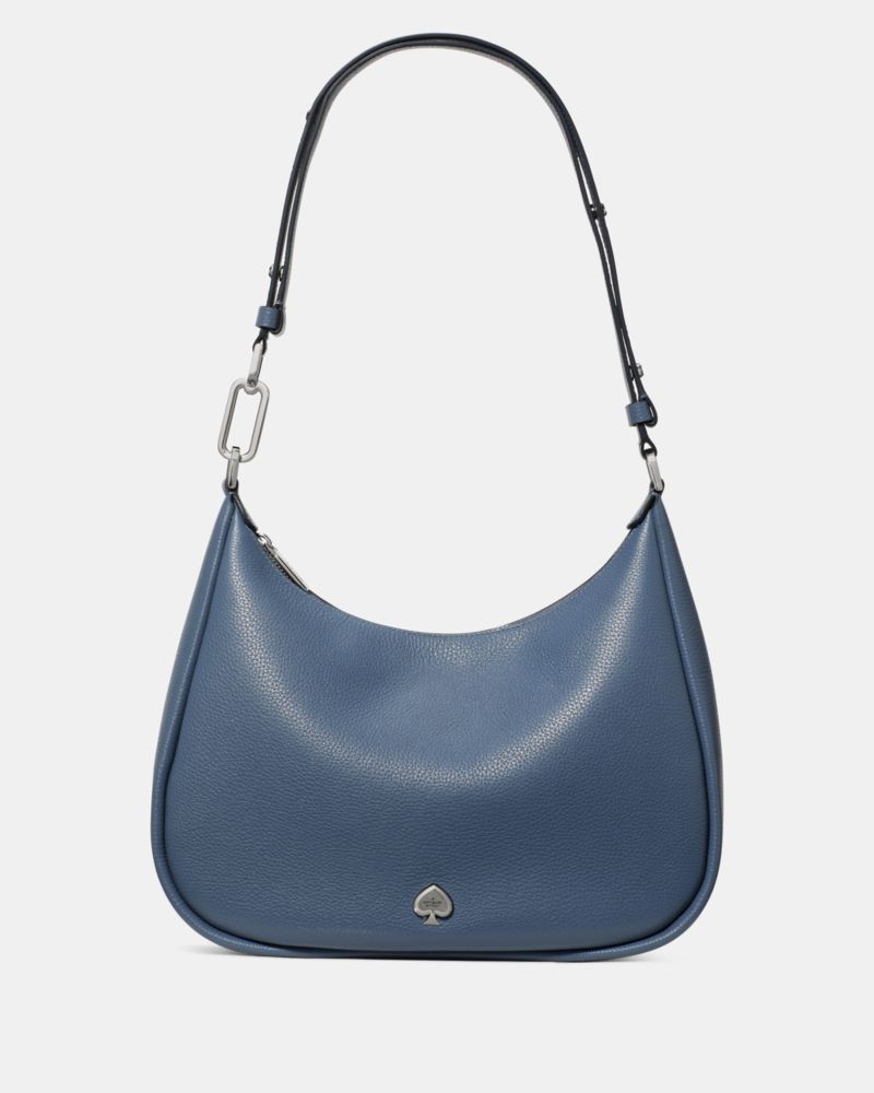 Kate Spade,Kayla Large Shoulder Bag,Leather,Shoulder Bag,Metal Material,Metal,Logo,Adjustable,Gold Metal,Casual,Blue