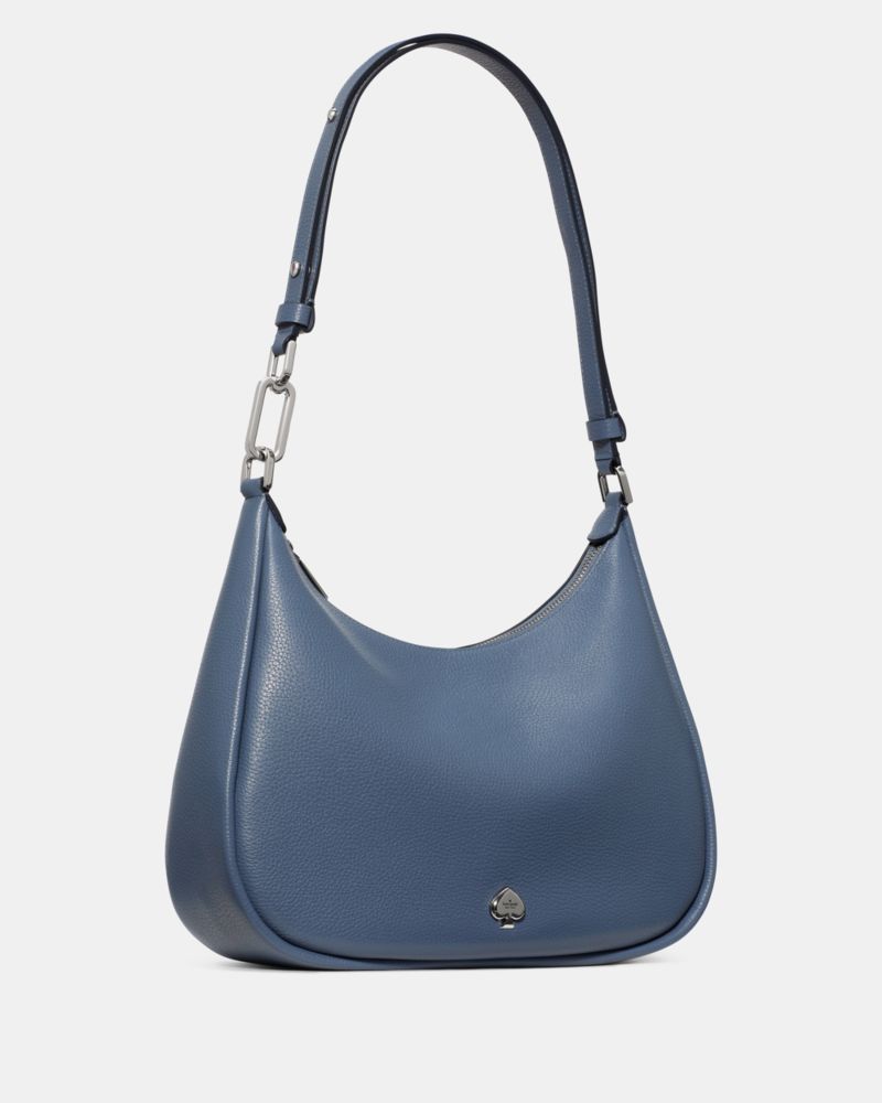 Kate Spade,Kayla Large Shoulder Bag,Leather,Shoulder Bag,Metal Material,Metal,Logo,Adjustable,Gold Metal,Casual,Blue