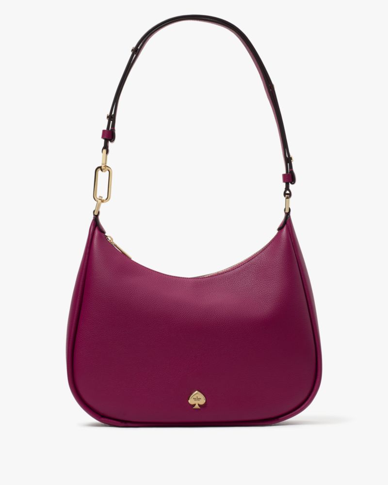 Kate Spade,Kayla Large Shoulder Bag,Leather,Shoulder Bag,Metal Material,Logo,Metal,Adjustable,Gold Metal,Casual,Maroon