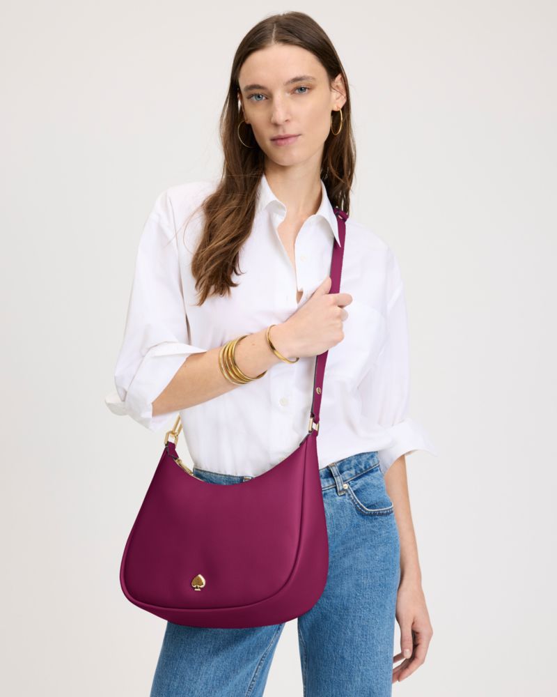 Kate Spade,Kayla Large Shoulder Bag,Leather,Shoulder Bag,Metal Material,Logo,Metal,Adjustable,Gold Metal,Casual,Maroon