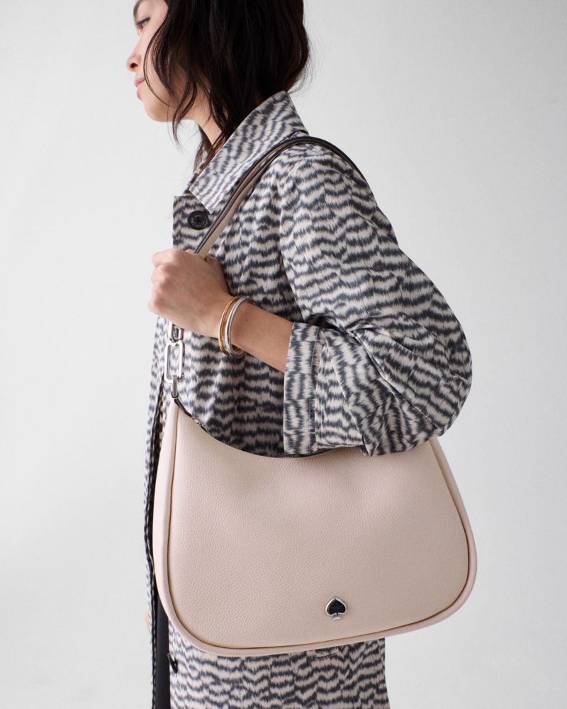 Kate Spade,Kayla Large Shoulder Bag,Leather,Shoulder Bag,Metal Material,Logo,Metal,Adjustable,Gold Metal,Casual,Cream