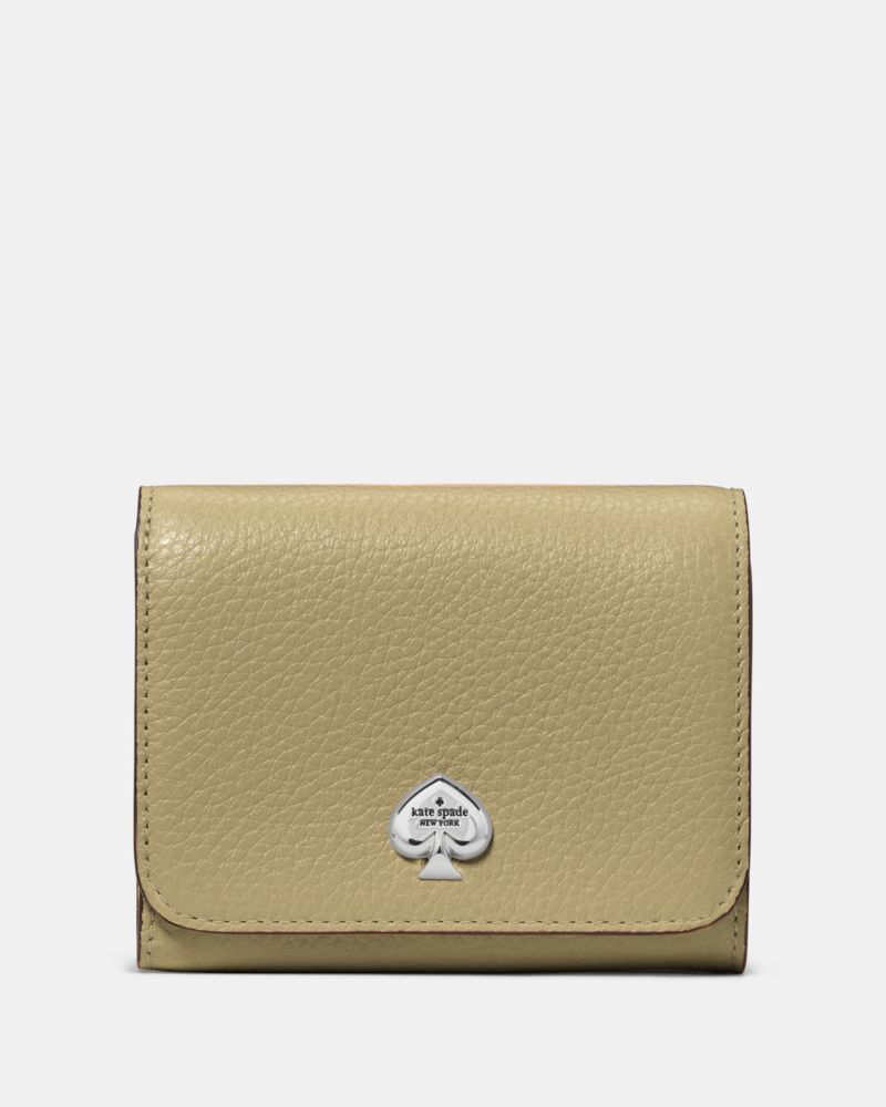 Kate Spade,Kayla Small L-Zip Wallet,Leather,Bi Fold,Metal Material,Logo,Metal,Gold Metal,Casual,