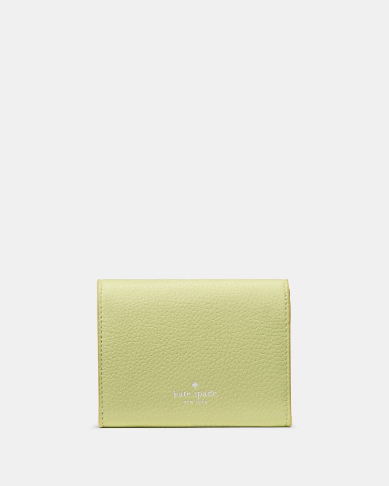 Kate Spade,Kayla Small L-Zip Wallet,Leather,Bi Fold,Metal Material,Logo,Metal,Gold Metal,Casual,Olive