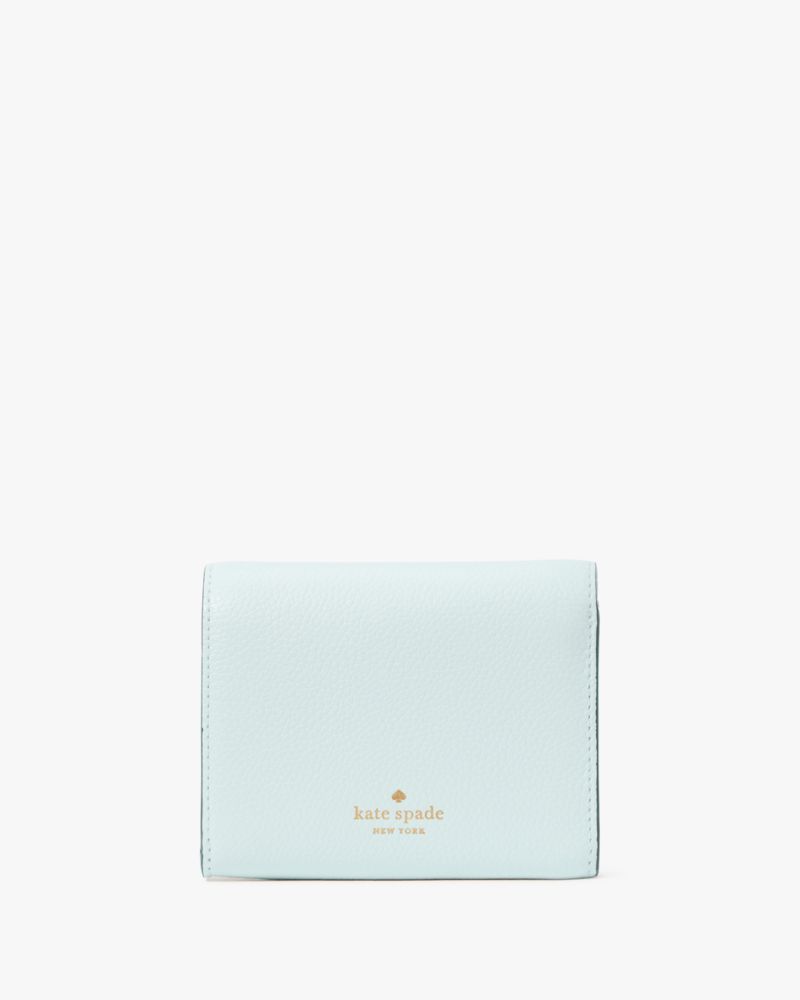 Kate Spade,Kayla Small L-Zip Wallet,Leather,Bi Fold,Metal Material,Metal,Logo,Gold Metal,Casual,Blue