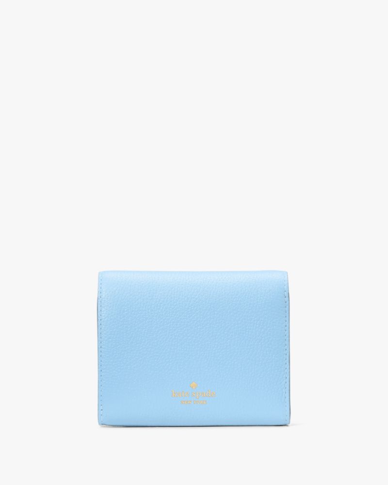 Kate Spade,Kayla Small L-Zip Wallet,Leather,Bi Fold,Metal Material,Metal,Logo,Gold Metal,Casual,Blue
