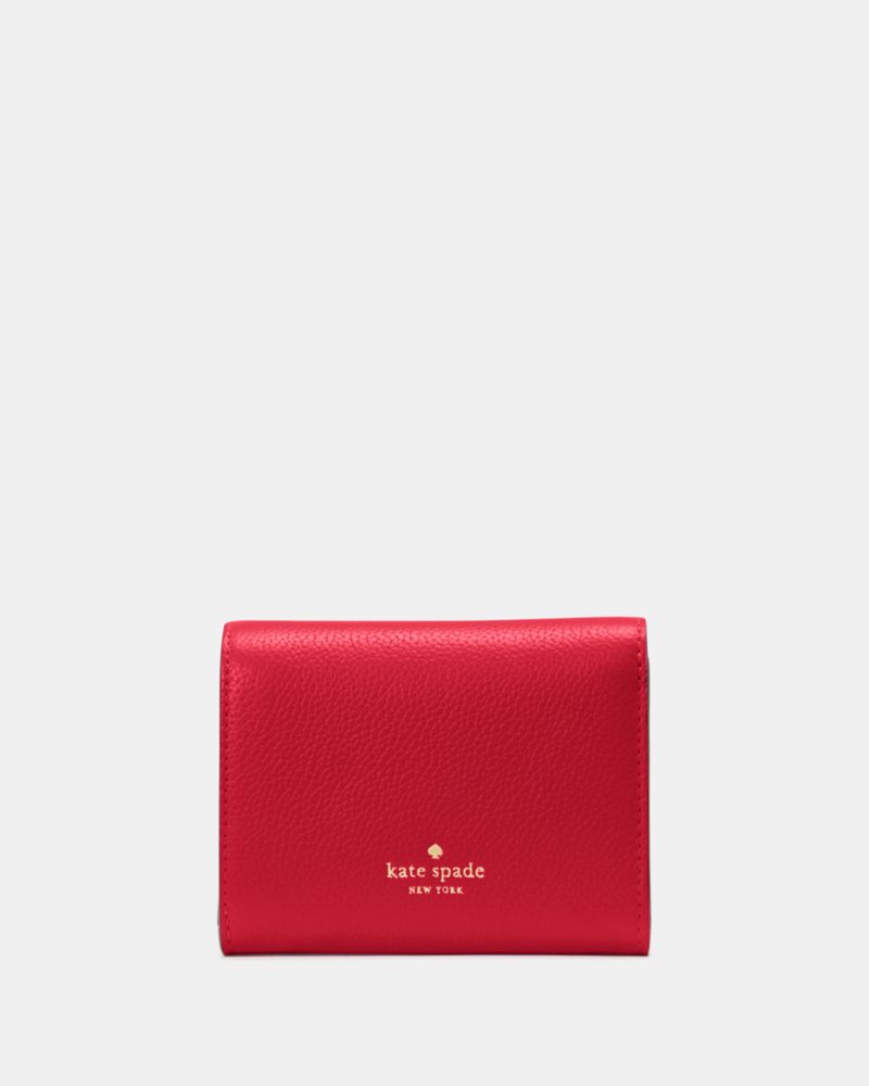 Kate Spade,Kayla Small L-Zip Wallet,Leather,Bi Fold,Metal Material,Logo,Metal,Gold Metal,Casual,Maroon