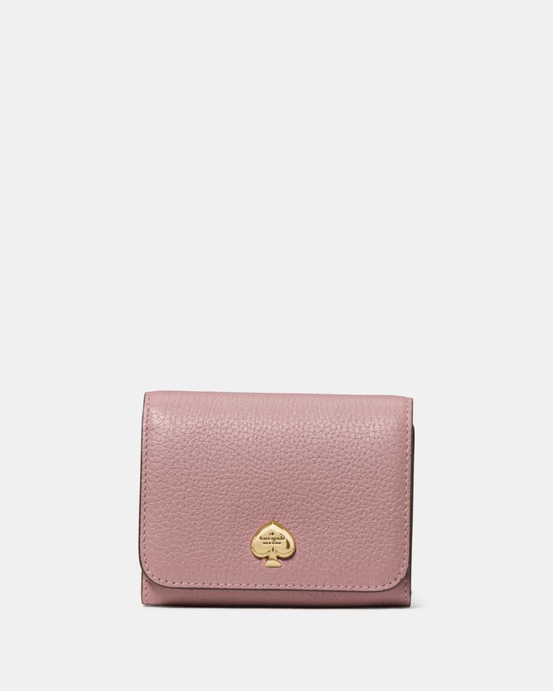 Kate Spade,Kayla Small L-Zip Wallet,Leather,Bi Fold,Metal Material,Logo,Metal,Gold Metal,Casual,