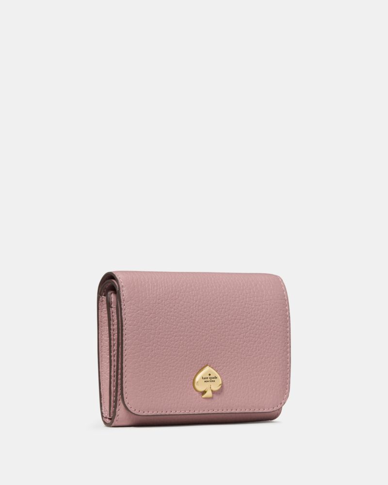 Kate Spade,Kayla Small L-Zip Wallet,Leather,Bi Fold,Metal Material,Logo,Metal,Gold Metal,Casual,