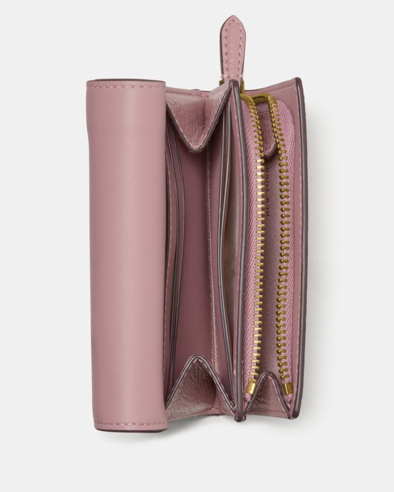 Kate Spade,Kayla Small L-Zip Wallet,Leather,Bi Fold,Metal Material,Logo,Metal,Gold Metal,Casual,