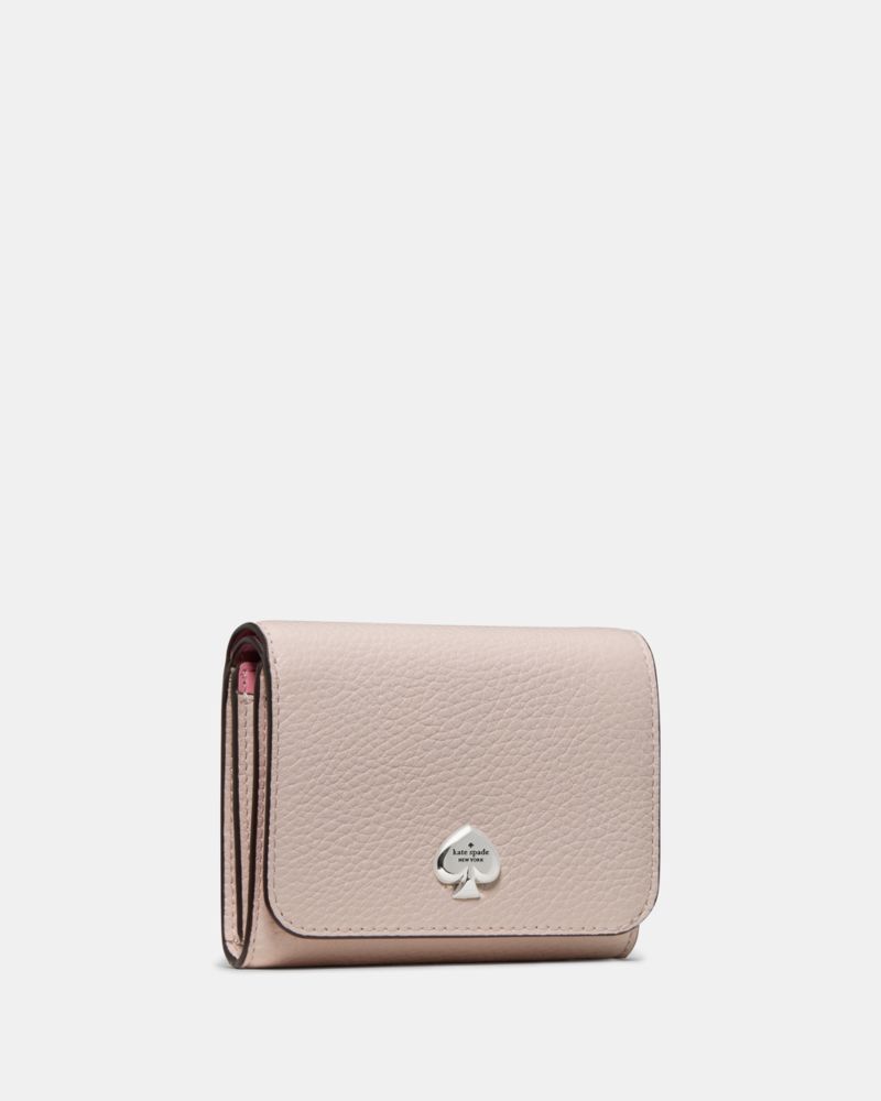 Kate Spade,Kayla Small L-Zip Wallet,Leather,Bi Fold,Metal Material,Metal,Logo,Gold Metal,Casual,Pink