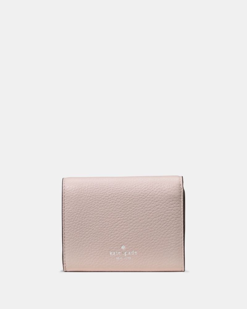 Kate Spade,Kayla Small L-Zip Wallet,Leather,Bi Fold,Metal Material,Metal,Logo,Gold Metal,Casual,Pink