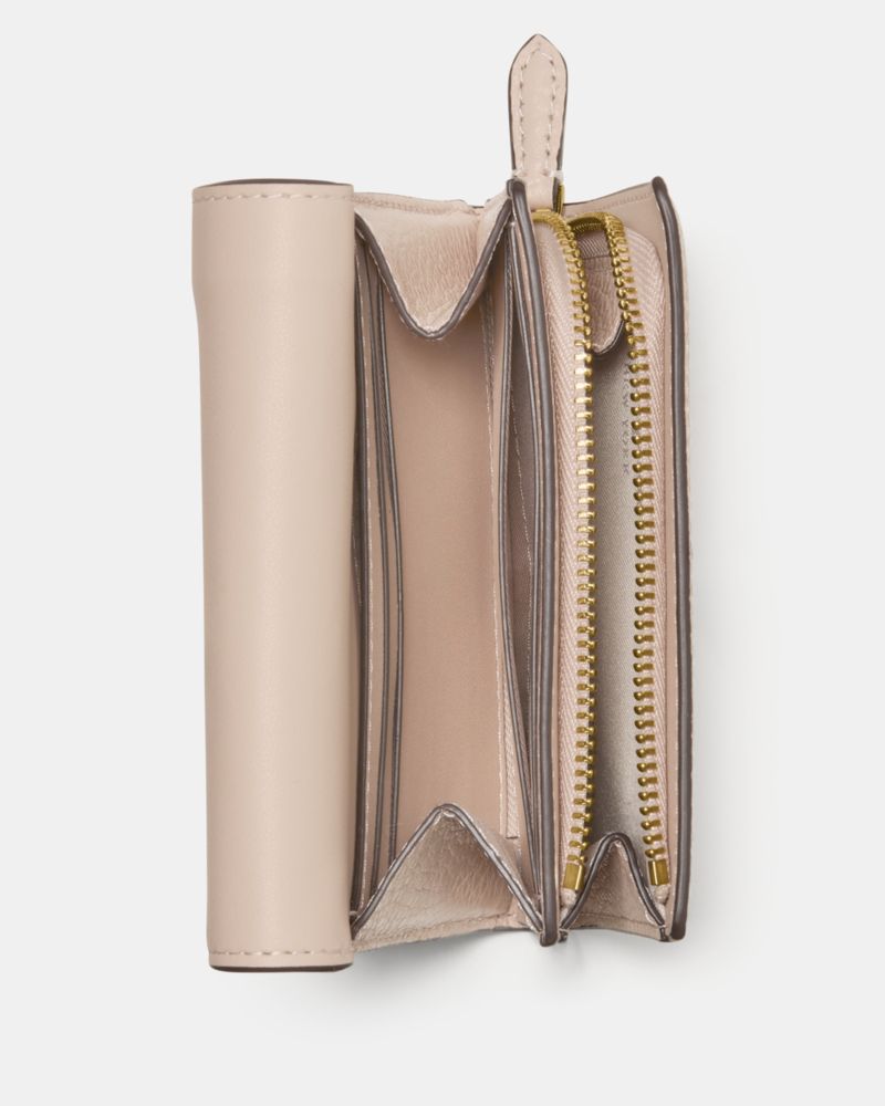 Kate Spade,Kayla Small L-Zip Wallet,Leather,Bi Fold,Metal Material,Logo,Metal,Gold Metal,Casual,