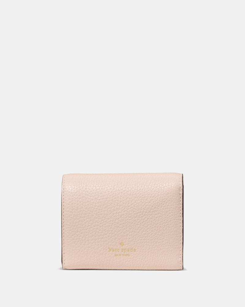 Kate Spade,Kayla Small L-Zip Wallet,Leather,Bi Fold,Metal Material,Logo,Metal,Gold Metal,Casual,