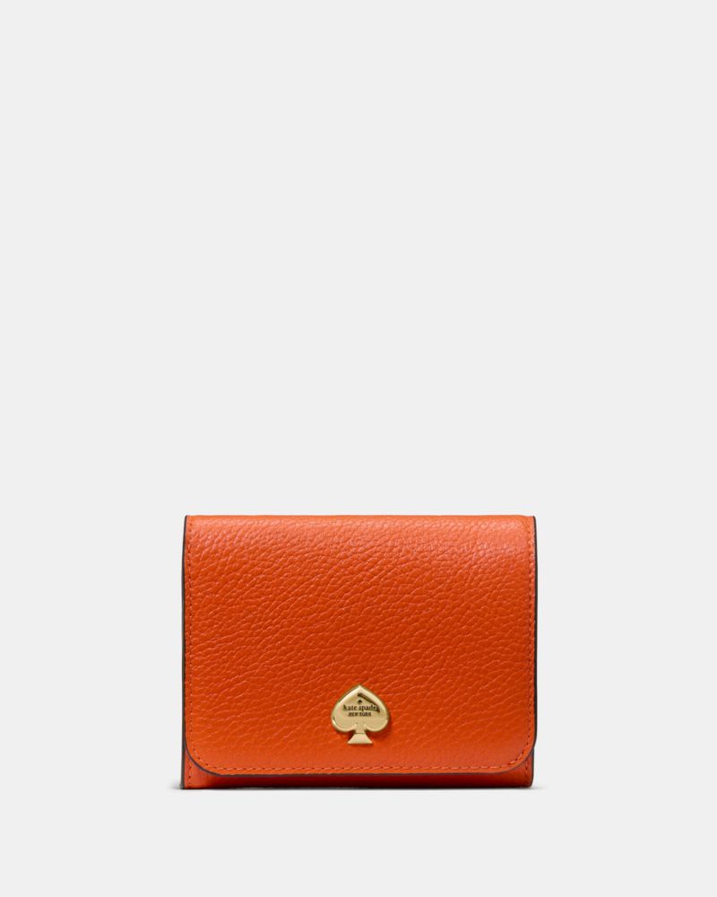 Kate Spade,Kayla Small L-Zip Wallet,Leather,Bi Fold,Metal Material,Metal,Logo,Gold Metal,Casual,