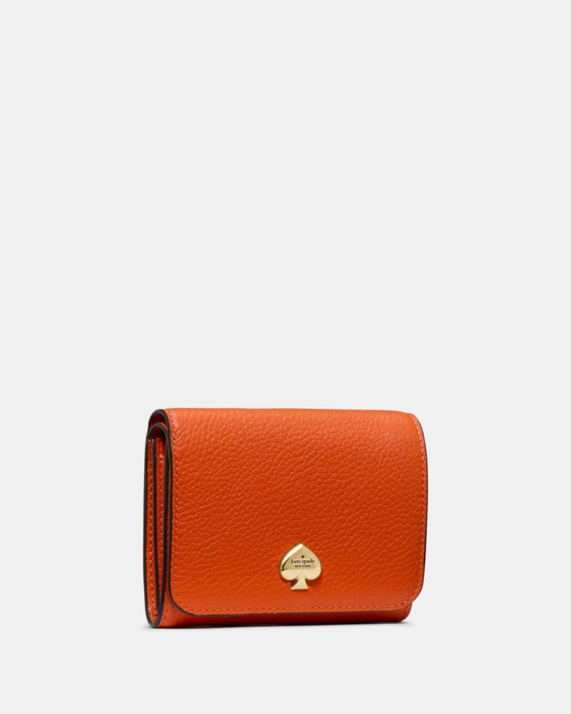 Kate Spade,Kayla Small L-Zip Wallet,Leather,Bi Fold,Metal Material,Logo,Metal,Gold Metal,Casual,Burnt Orange