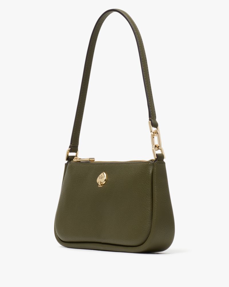 Kate Spade,Kayla Convertible Wristlet,Leather,Shoulder Bag,Metal Material,Metal,Logo,Casual,Olive