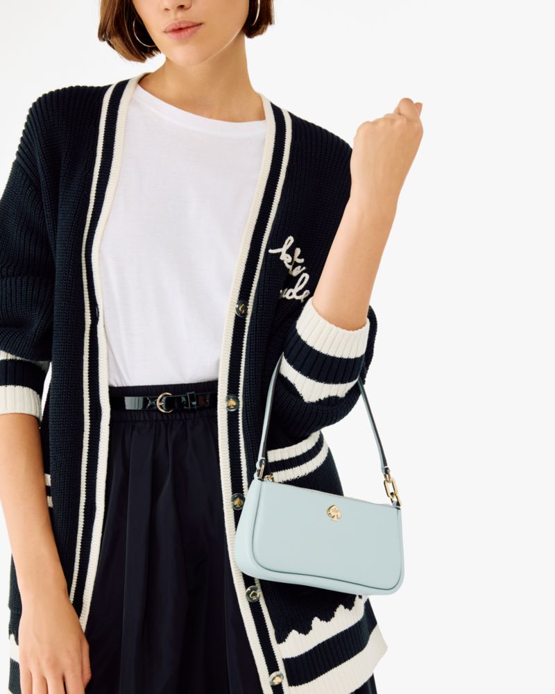 Kate Spade,Kayla Convertible Wristlet,Leather,Shoulder Bag,Metal Material,Metal,Logo,Casual,Blue