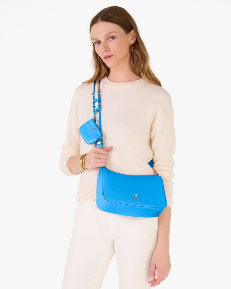 Kate Spade,Emma Shoulder Bag,Shoulder Bag,Coin,Stripe,Logo,Metal,Casual,Blue