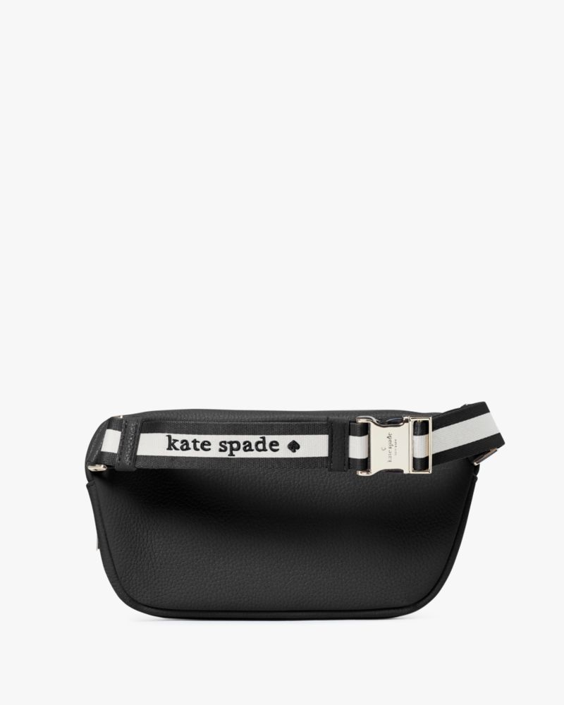 Kate Spade,Emma Belt Bag,Leather,Belt Bag,Logo,Metal,Stripe,Gold Metal,Casual,Black