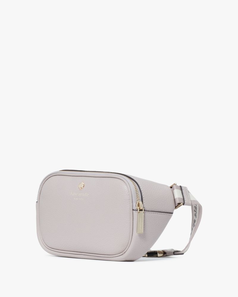 Kate Spade,Emma Belt Bag,Leather,Belt Bag,Logo,Stripe,Metal,Gold Metal,Casual,Gray