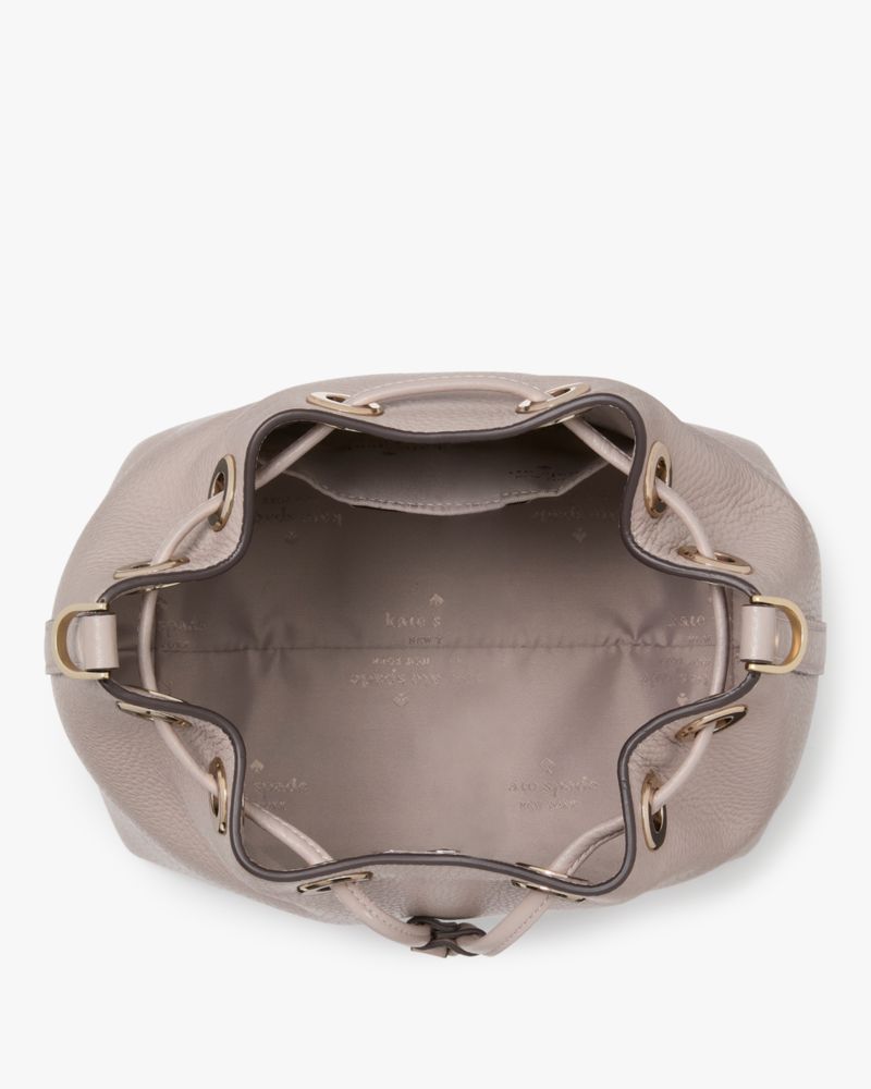 Kate Spade,Emma Small Bucket Bag,Leather,Crossbody,Logo,Stripe,Metal,Gold Metal,Casual,Day Party,Cream