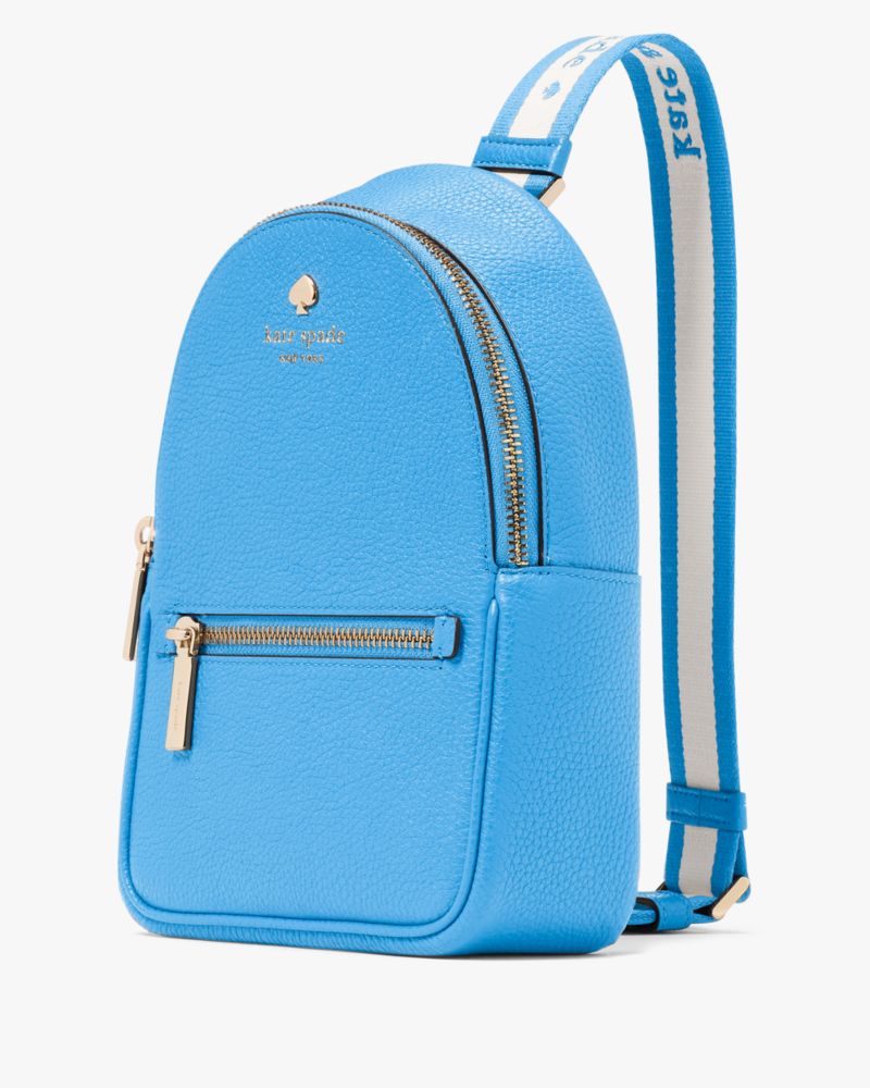 Kate Spade,Emma Small Backpack,Leather,Slingback,Metal,Logo,Stripe,Gold Metal,Casual,Blue