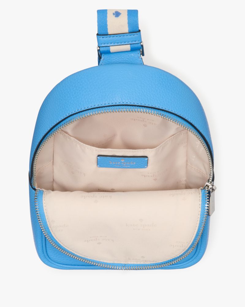 Kate Spade,Emma Small Backpack,Leather,Slingback,Metal,Logo,Stripe,Gold Metal,Casual,Blue