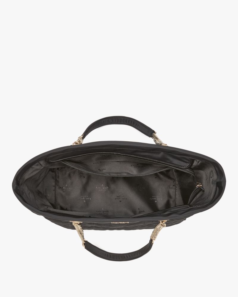Kate Spade,Spade Flower Quilted Fabric XL Tote,Recycled Polyester,Tote,Day Party,Black