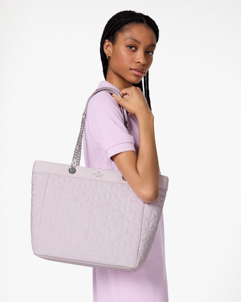 Kate Spade,Spade Flower Quilted Fabric XL Tote,Recycled Polyester,Tote,Day Party,Lavender