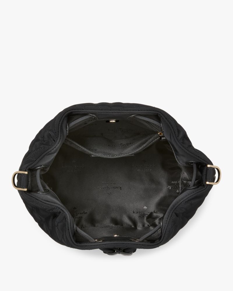 Kate Spade,Spade Flower Quilted Fabric Bucket Bag,Recycled Polyester,Bucket,Casual,Black