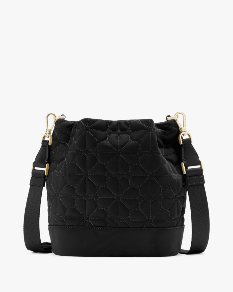 Kate Spade,Spade Flower Quilted Fabric Bucket Bag,Recycled Polyester,Bucket,Casual,Black