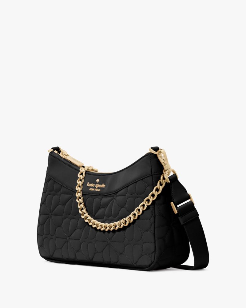 Kate Spade,Spade Flower Quilted Fabric Convertible Crossbody,Crossbody,Chain Detail,Compact,Day Party,Black