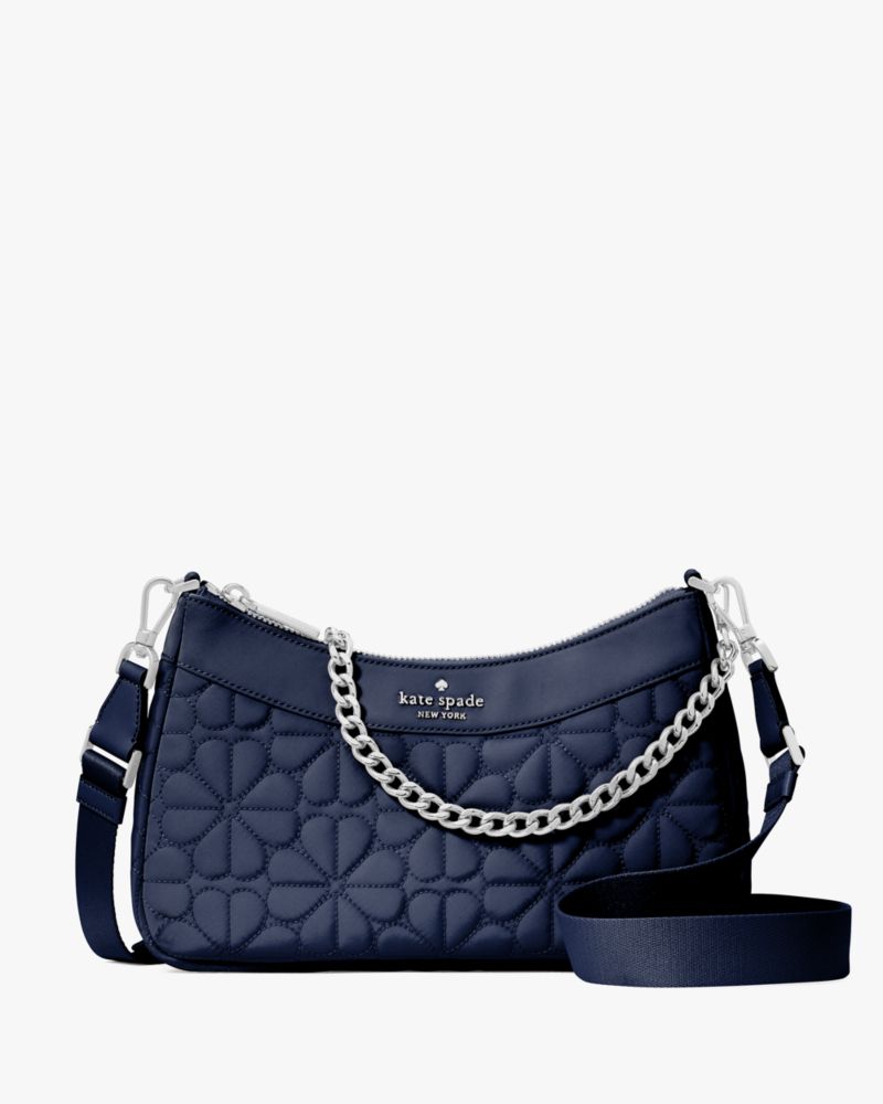 Kate Spade,Spade Flower Quilted Fabric Convertible Crossbody,Crossbody,Chain Detail,Compact,Day Party,Navy