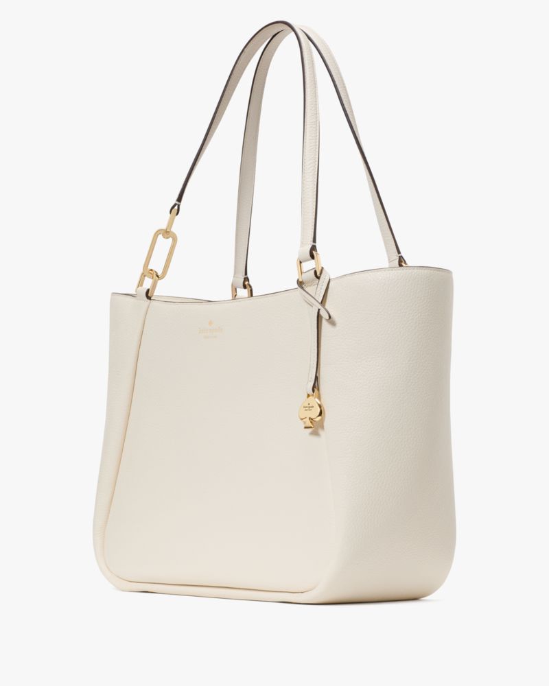 Kate Spade,Kayla Large Tote,Leather,Tote,Logo,Metal,Casual,Cream