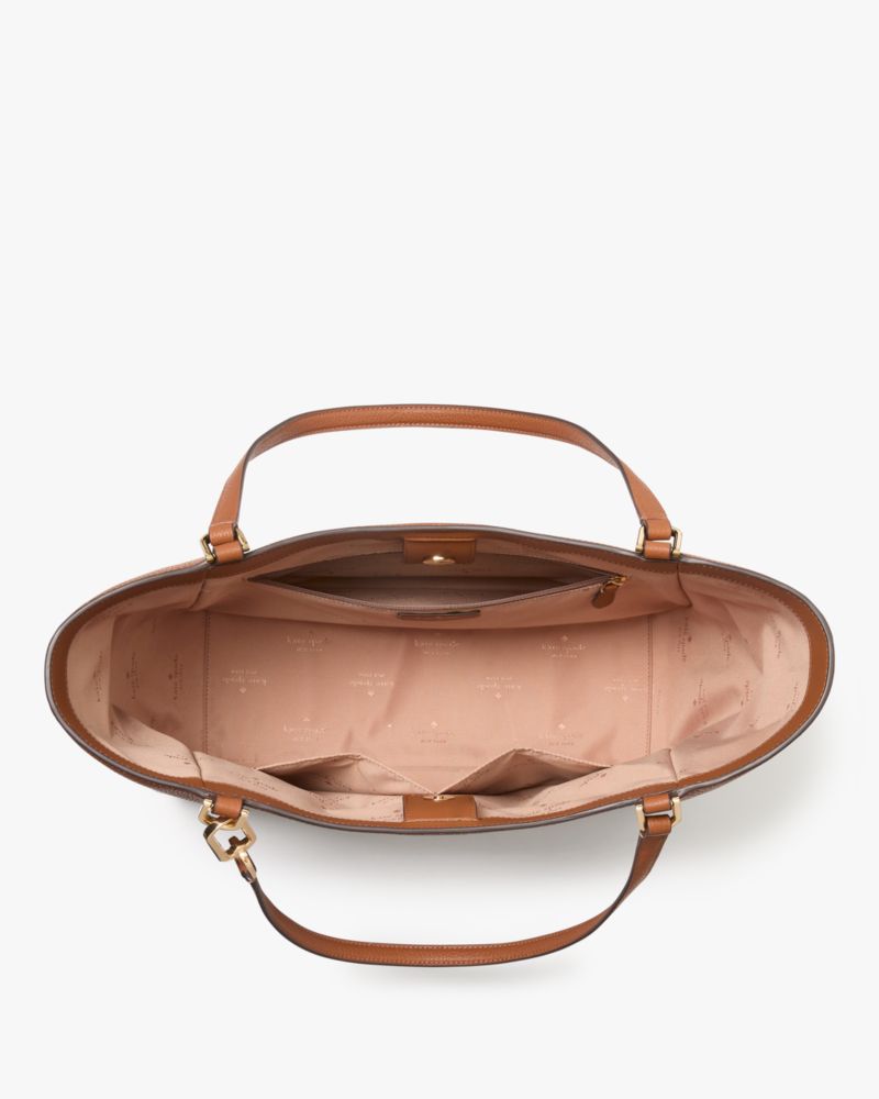 Kate Spade,Kayla Large Tote,Leather,Tote,Logo,Metal,Casual,Brown