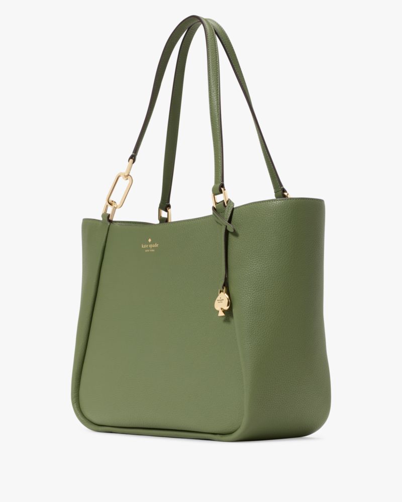 Kate Spade,Kayla Large Tote,Leather,Tote,Logo,Metal,Gold Metal,Casual,Olive