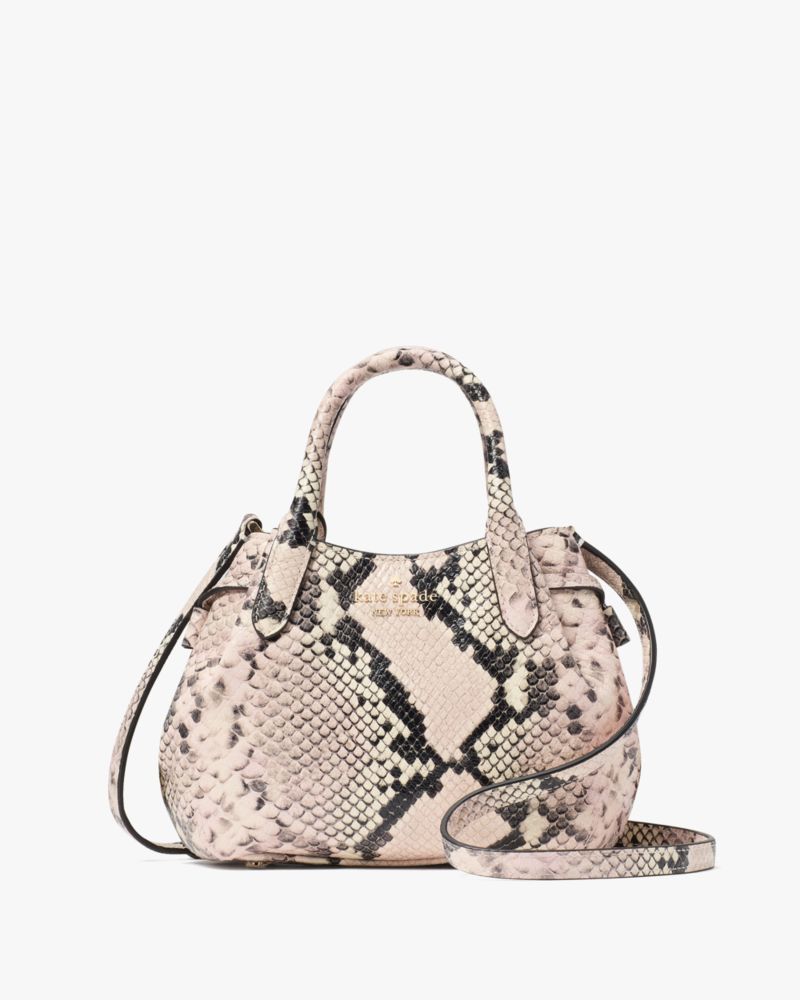 Kate Spade,Dumpling Snake Embossed Mini Satchel,Faux Snakeskin,Leather,Satchel,Logo,Metal,Multi Color