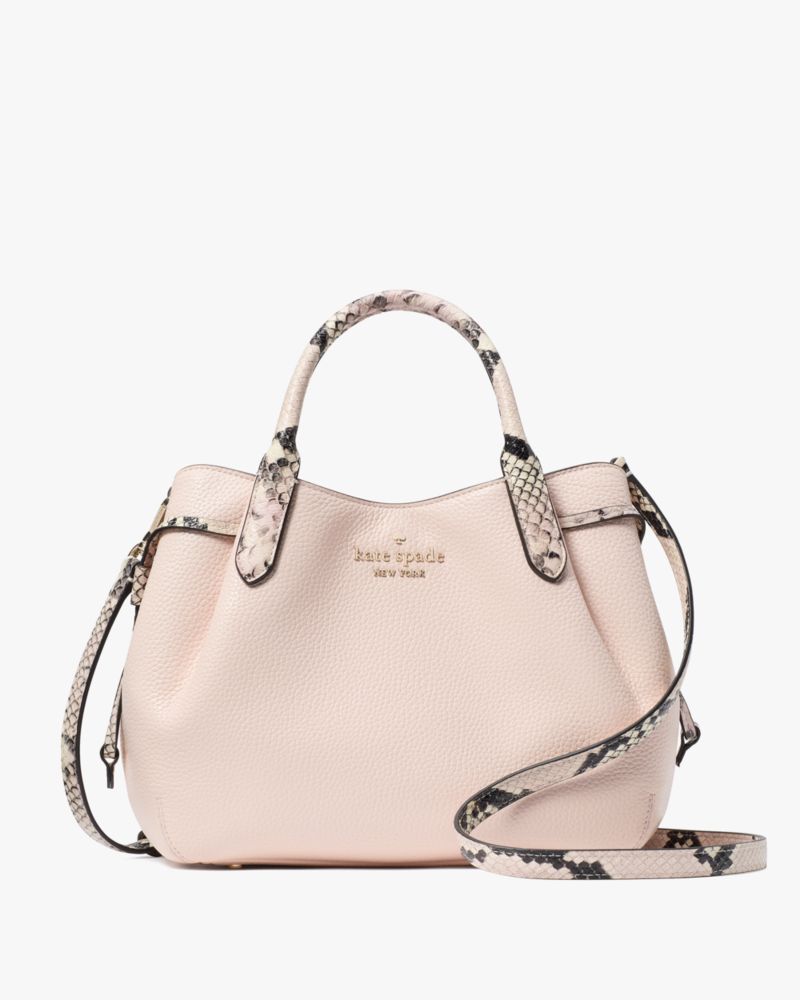 Kate Spade,Dumpling Snake Embossed Small Satchel,Leather,Satchel,Logo,Metal,Pattern,Casual,Work,Cream