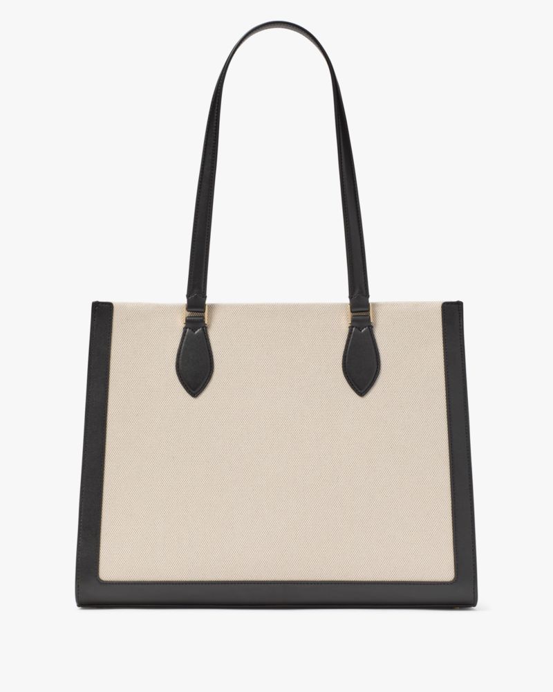 Kate Spade,Ellie Canvas Large Tote,Canvas,Tote,Piping,Casual,Cream