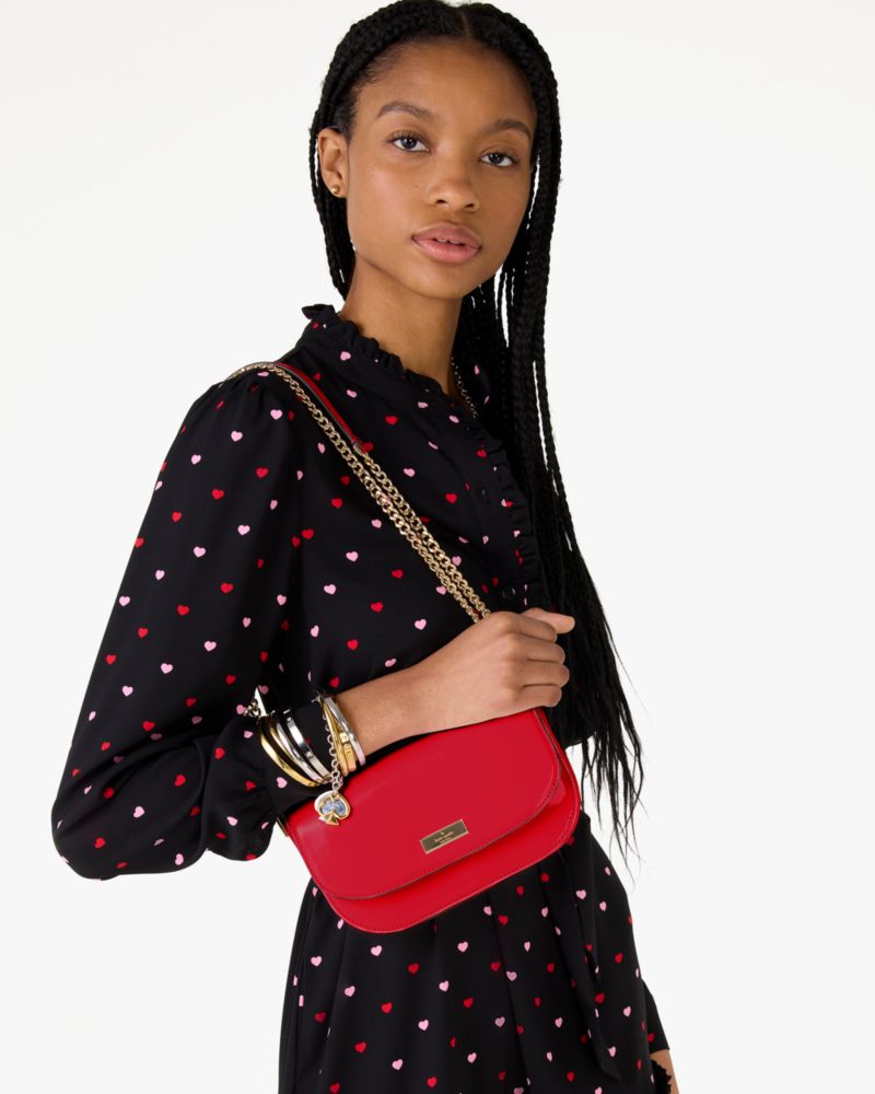 Kate Spade,Krista Patent Chain Crossbody,Crossbody,Metal,Day Party,Red