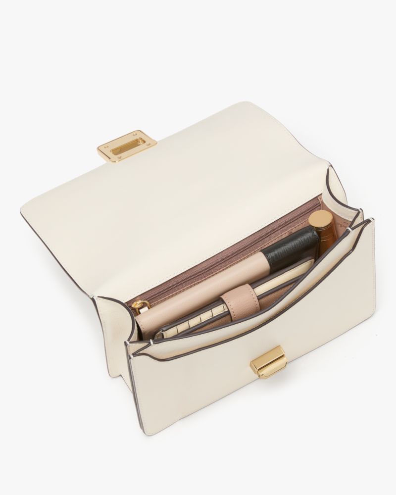 Kate Spade,Phoebe Turnlock Shoulder Bag,Leather,Shoulder Bag,Logo,Adjustable,Day Party,Cream