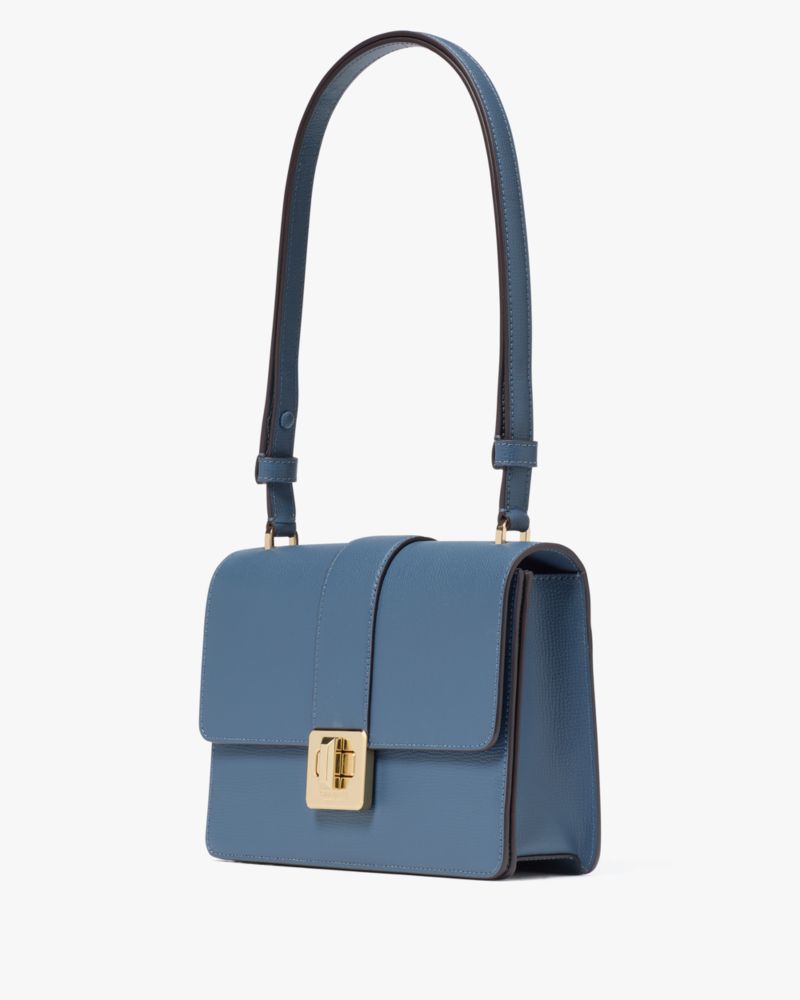 Kate Spade,Phoebe Turnlock Shoulder Bag,Leather,Shoulder Bag,Logo,Adjustable,Casual,Blue