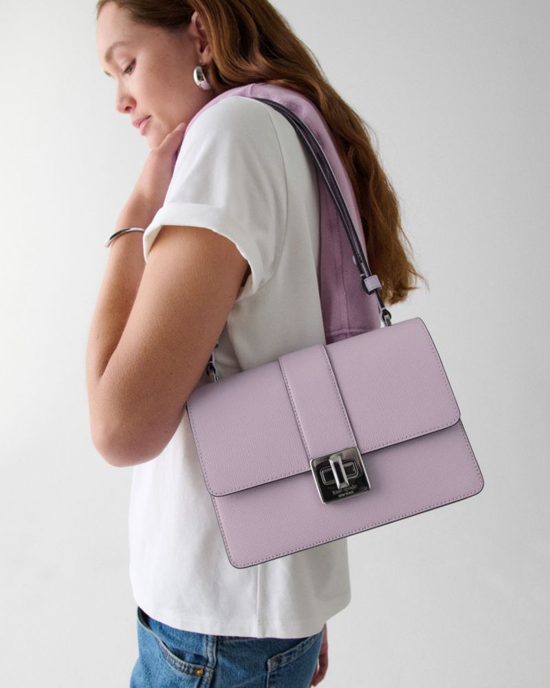 Kate Spade,Phoebe Turnlock Shoulder Bag,Leather,Shoulder Bag,Logo,Adjustable,Casual,Lavender
